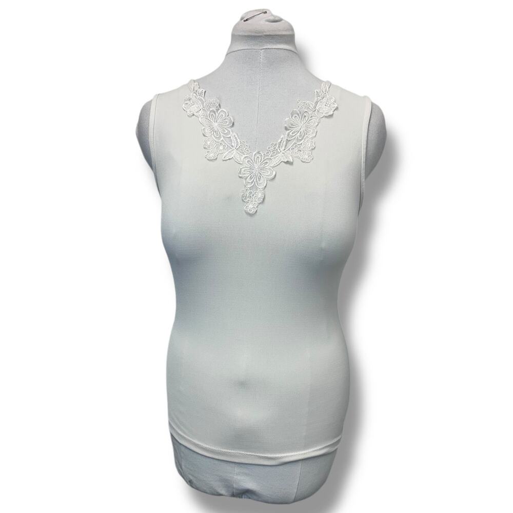 Cinema Etoile Women’s Stretch Knit Sleep Tank Chemise VTG 90s Lace Ivory S